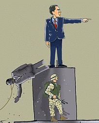 Bush as new Saddam political cartoon